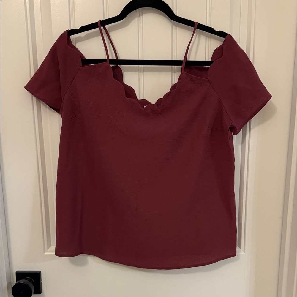 Monteau Wine Scallop Edge Blouse